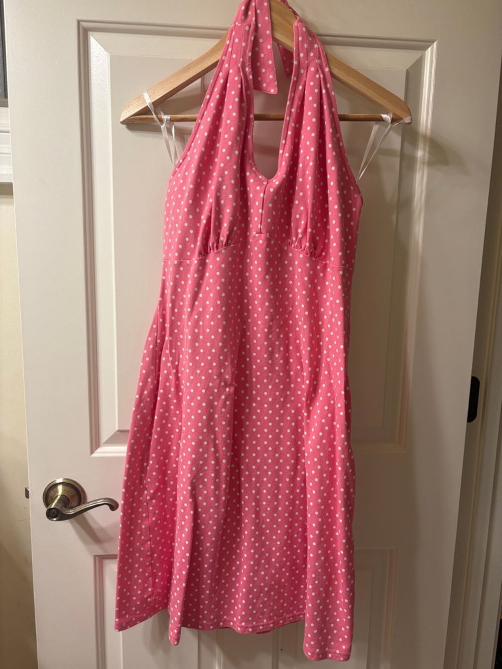 Talbots Pink Polka Dot Halter Backless Dress